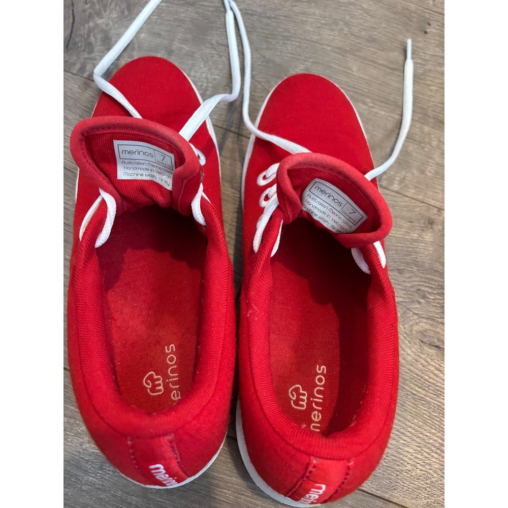 Merinos Women Red Australian Merino Wool Sneakers Low Top Lace Up Shoes Size 7 - Picture 7 of 8